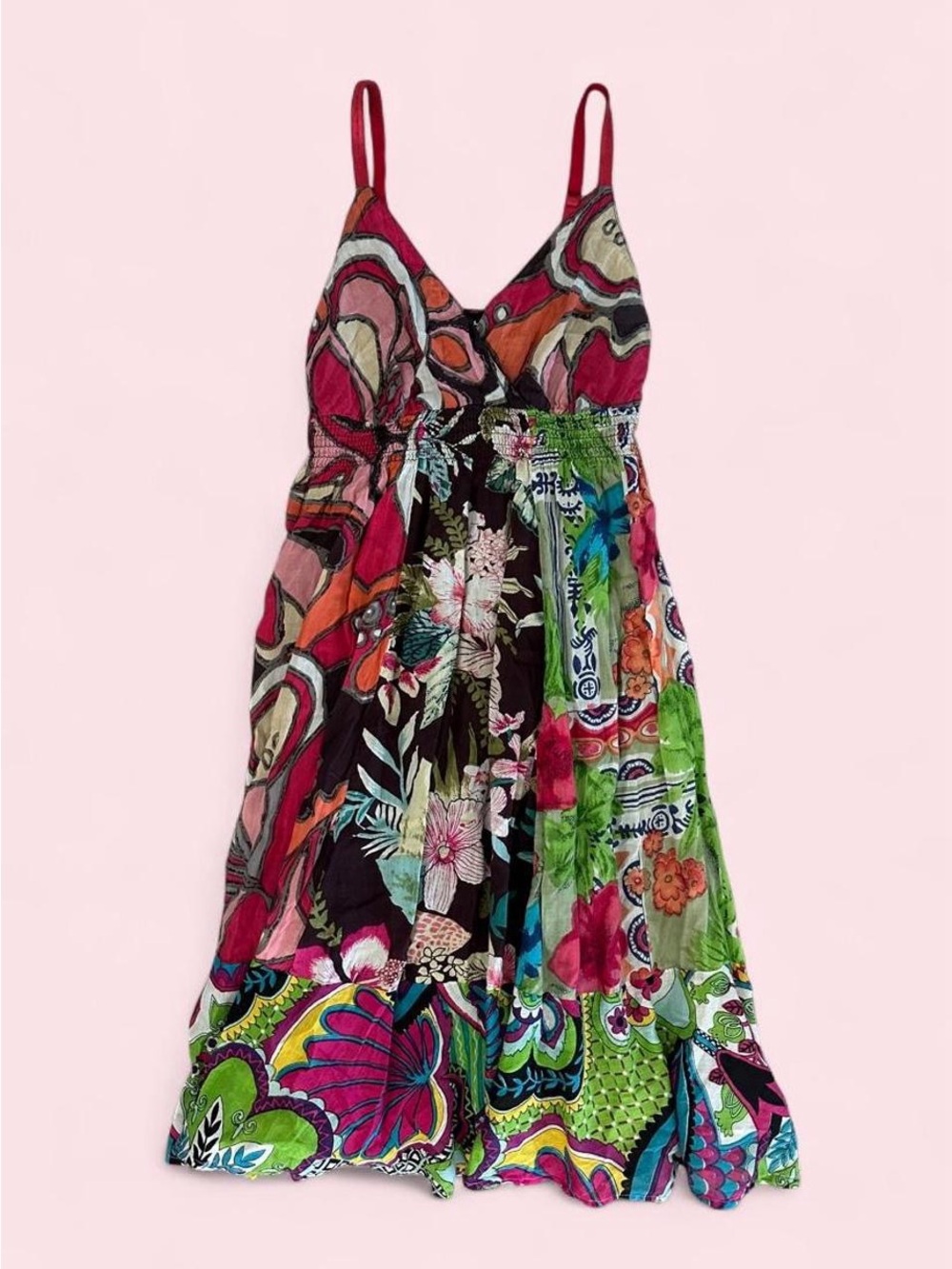 Y2k Patchwork Floral Cotton Midi Dress